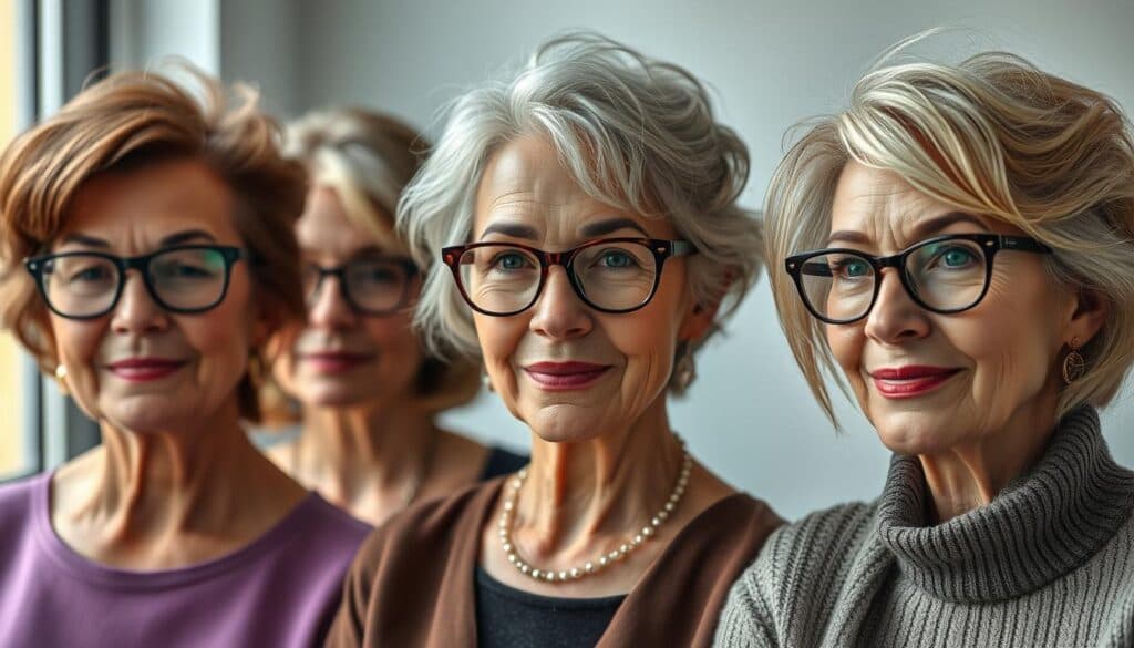 Frisuren über 60 mit Brille