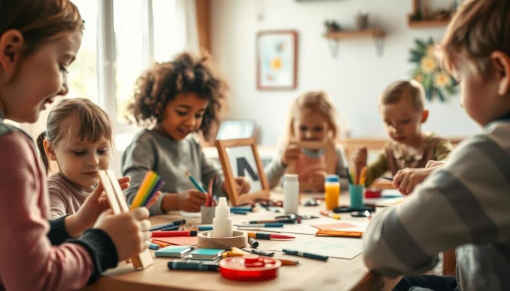 Kinder beim Rahmen basteln