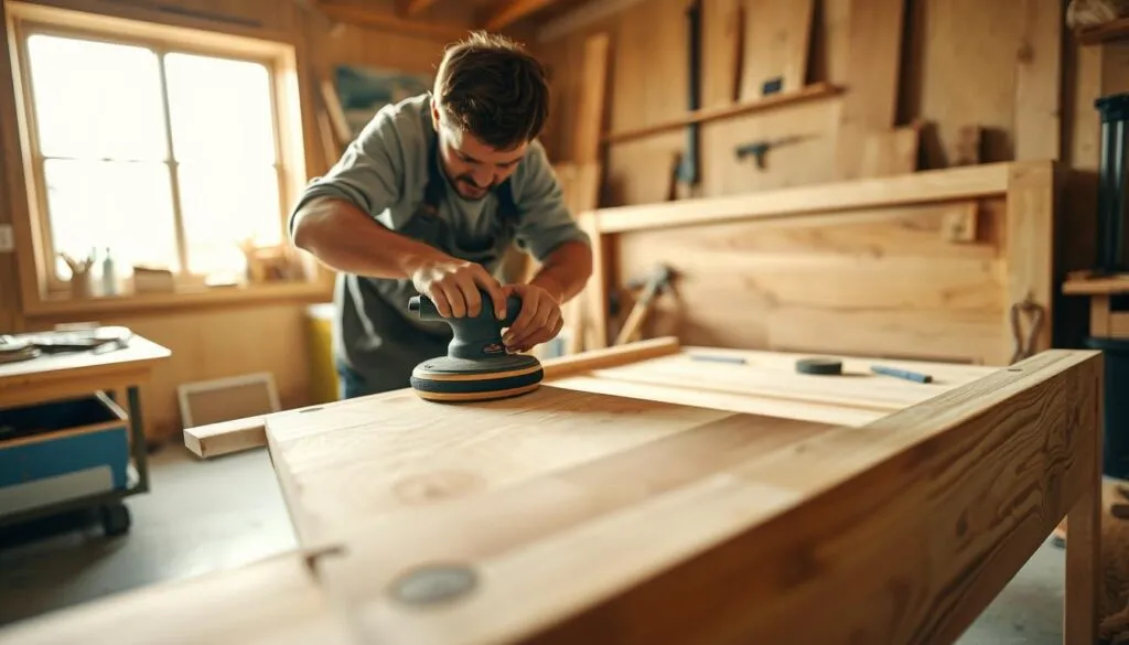 Holzbett bauen Oberfläche schleifen Holzbett bauen Oberfläche schleifen