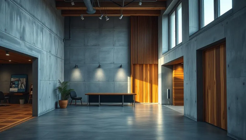 Kombination von Betonoptik und Holz