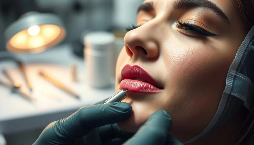 Professioneller Piercer bei der Arbeit