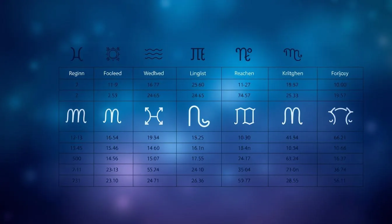 13 Sternzeichen Tabelle