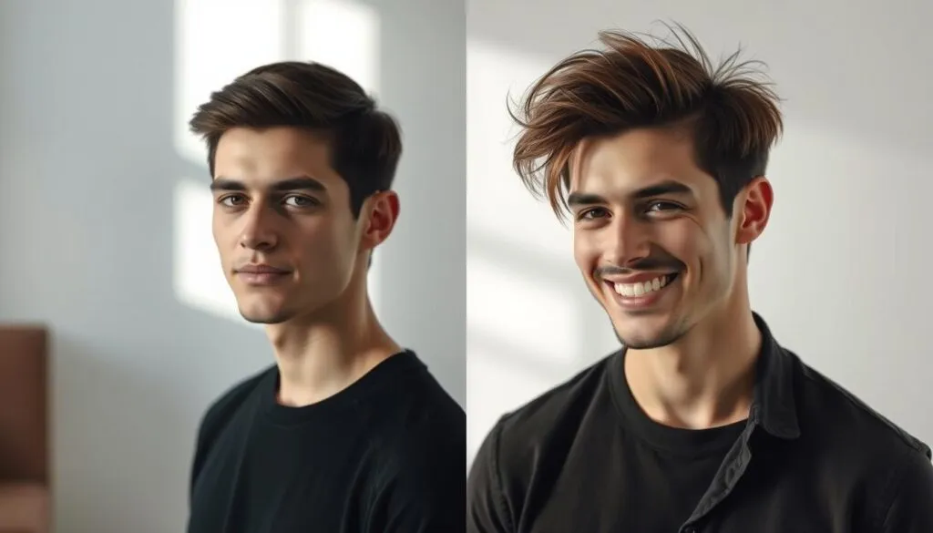 Vorher Nachher Effekt mittellange Frisur Jungs Vorher Nachher Effekt mittellange Frisur Jungs