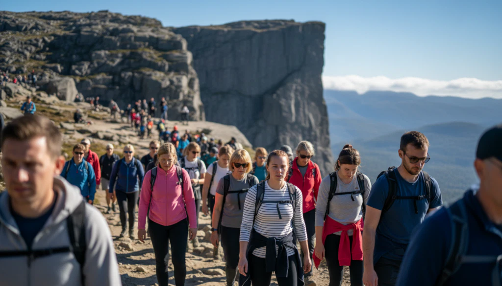 Menschenmengen Preikestolen Wanderung